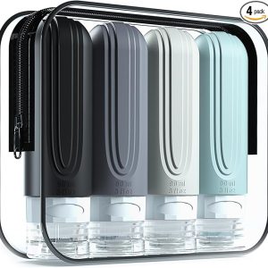 Travel Bottles for Toiletries, Tsa Approved 3oz Travel Size Containers BPA Free Leak Proof Refillable Liquid Silicone Squeezable Travel Accessories for Shampoo Conditioner Lotion (4 Pack)